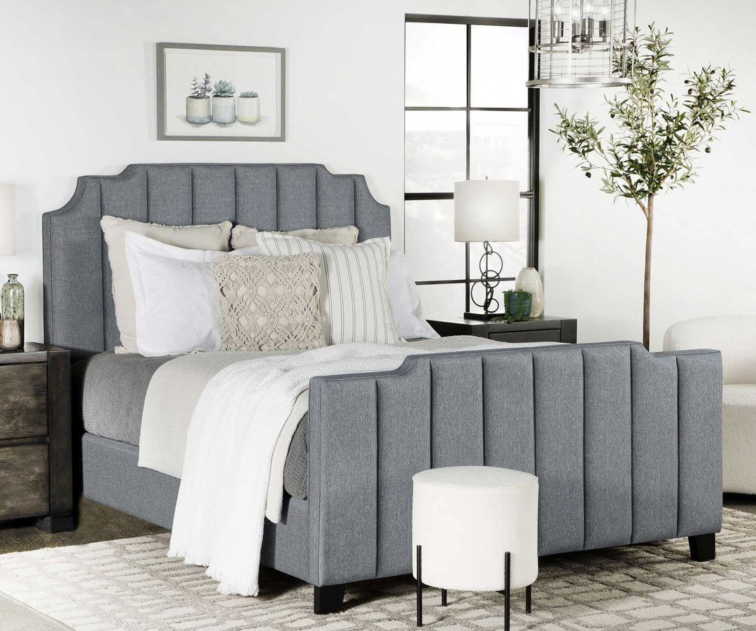 Fiona Upholstered Queen Panel Bed Light Grey