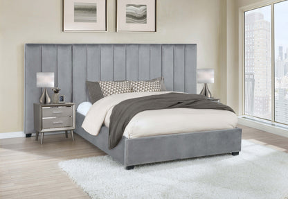 Arles Upholstered Queen Wall Panel Bed Grey