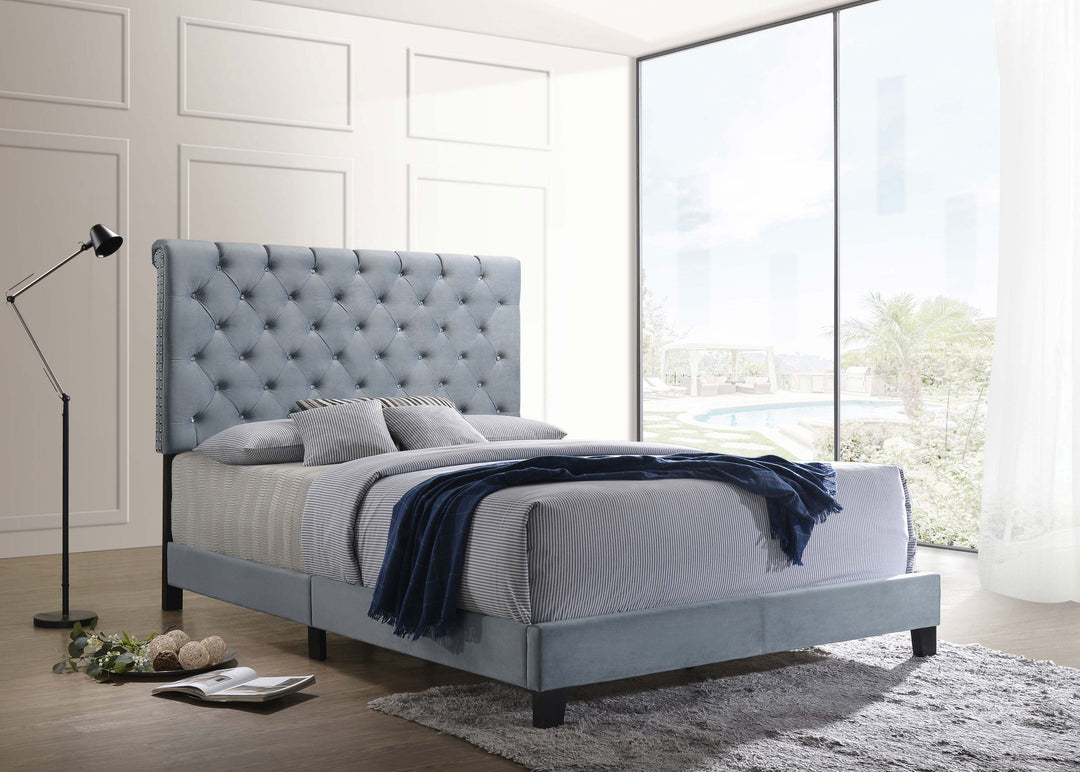 Warner Upholstered Queen Panel Bed Slate Blue