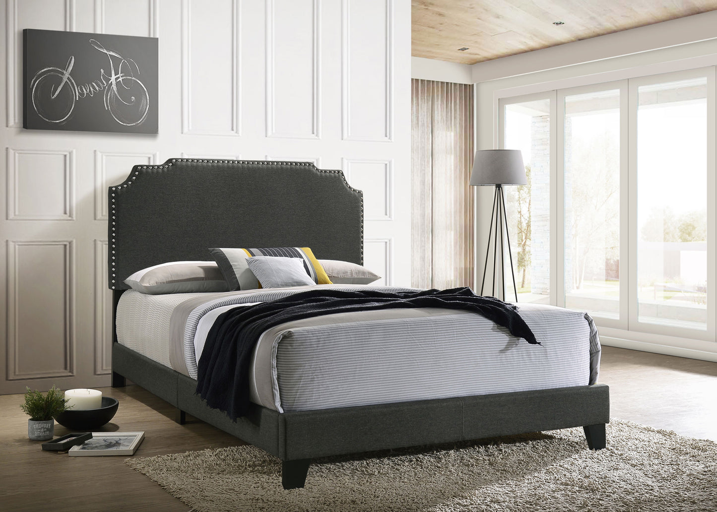 Tamarac Upholstered Eastern King Panel Bed Grey