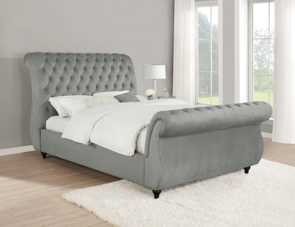 Chelles Eastern King Upholstered Sleigh Bed Grey