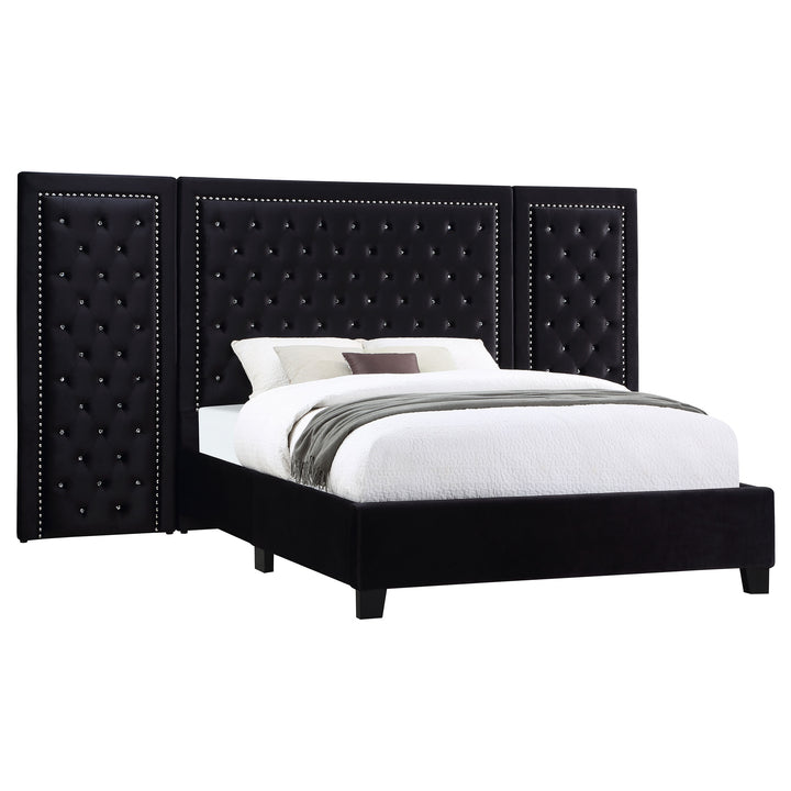 Hailey Upholstered Queen Wall Panel Bed Black