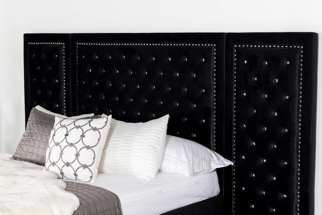 Hailey Upholstered Queen Wall Panel Bed Black