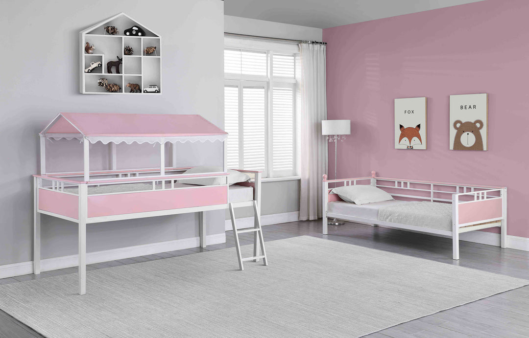Alexia Twin Over Twin Workstation Bunk Bed Pink and White