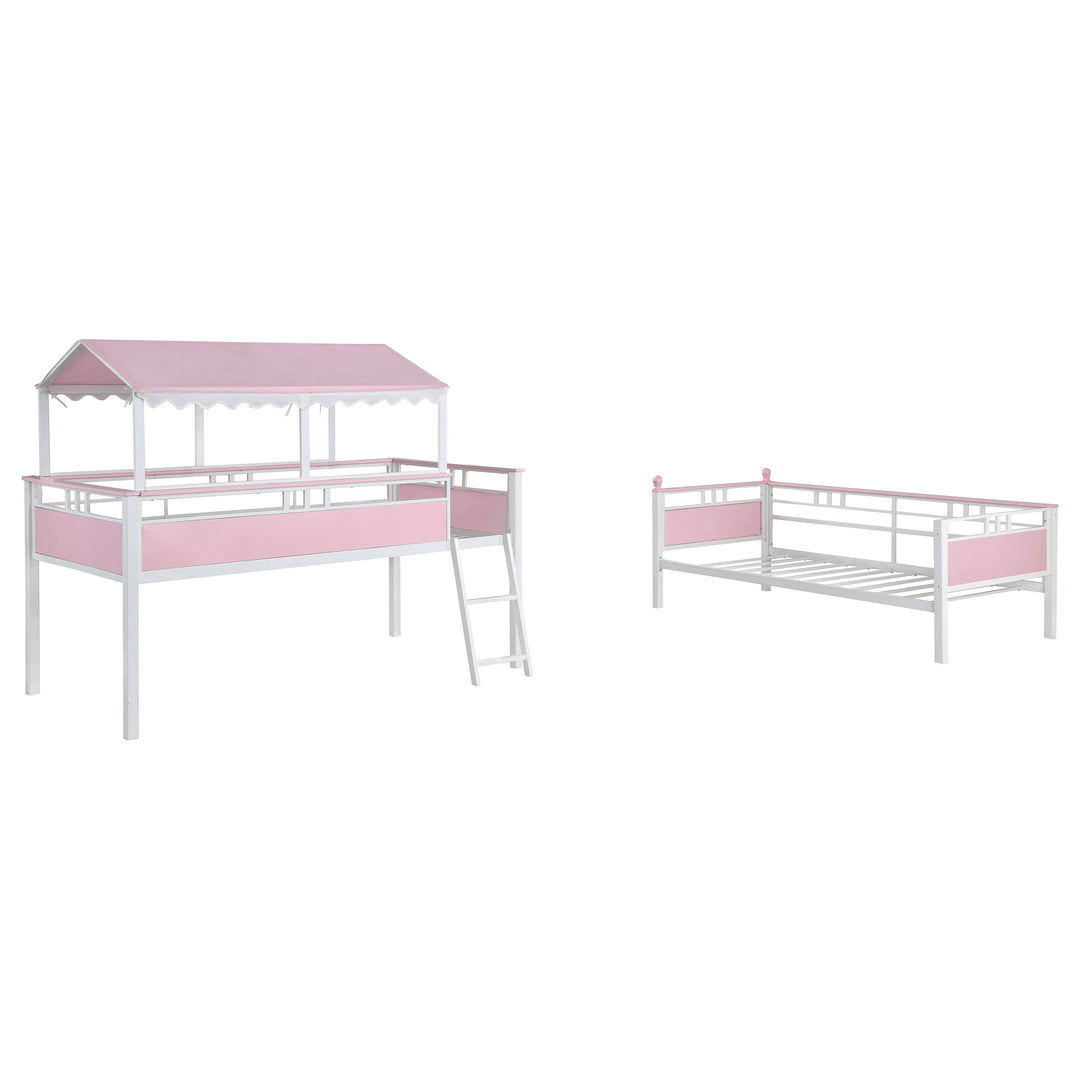 Alexia Twin Over Twin Workstation Bunk Bed Pink and White