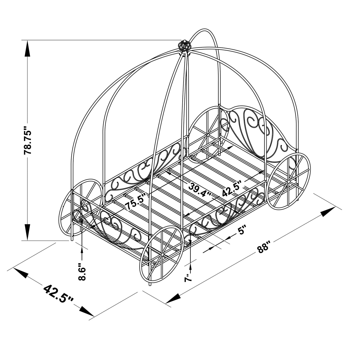 Massi Metal Twin Canopy Bed Powder Pink