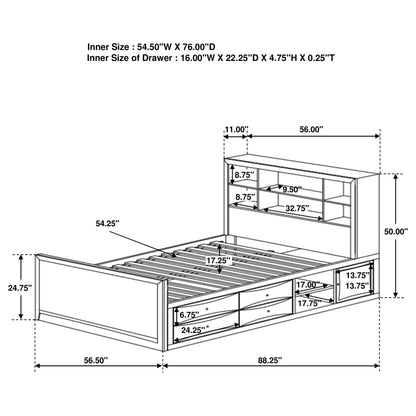 Phoenix Wood Full Storage Bookcase Bed Cappuccino