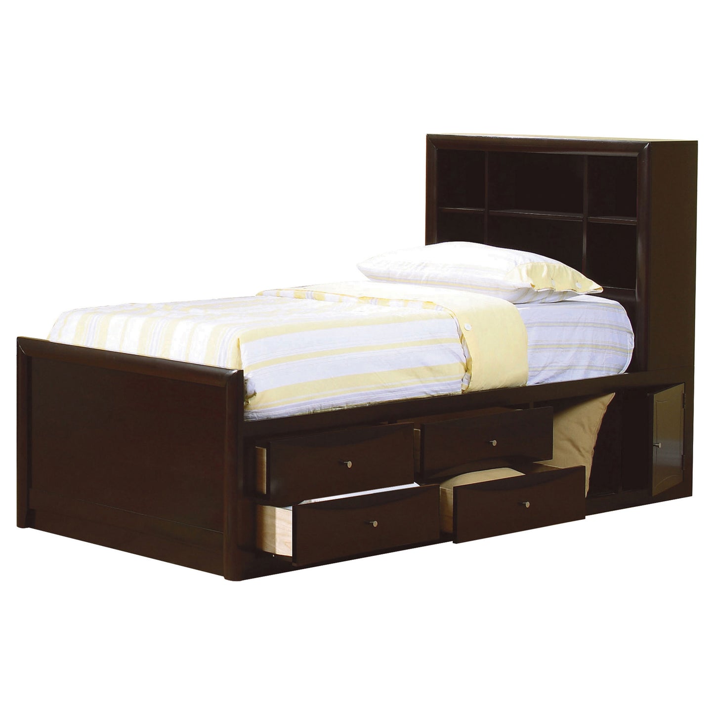 Phoenix Wood Twin Storage Bookcase Bed Cappuccino