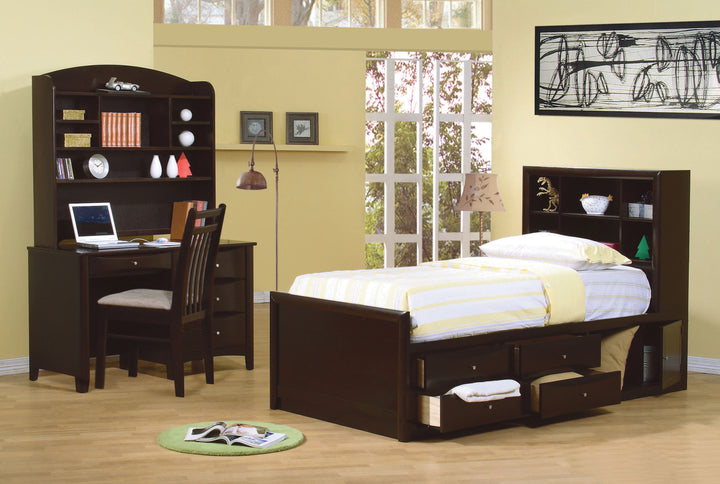 Phoenix Wood Twin Storage Bookcase Bed Cappuccino