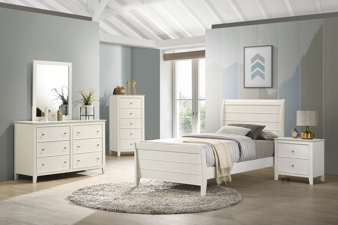 Selena Wood Twin Panel Bed Cream White