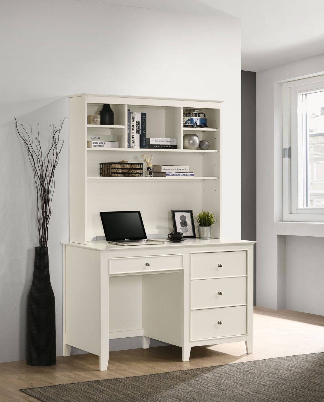 Selena 4-drawer Computer Desk with Hutch Buttermilk