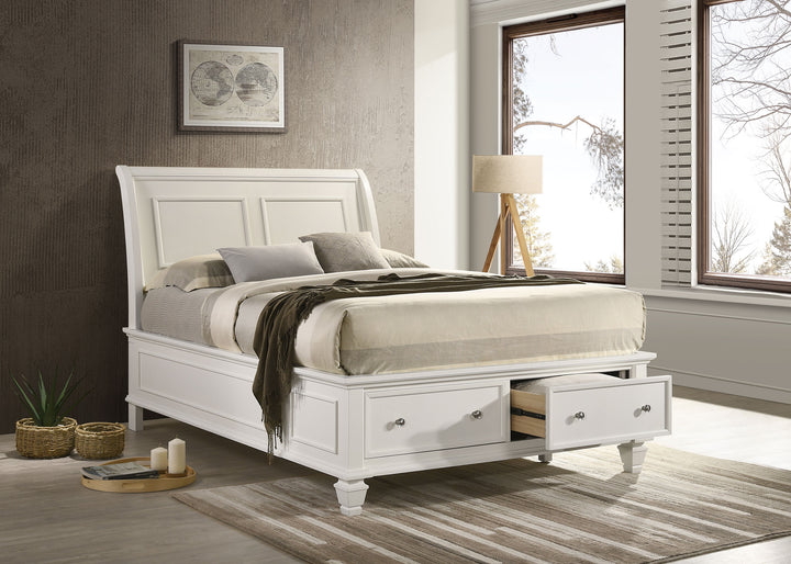 Selena Wood Full Storage Panel Bed Cream White