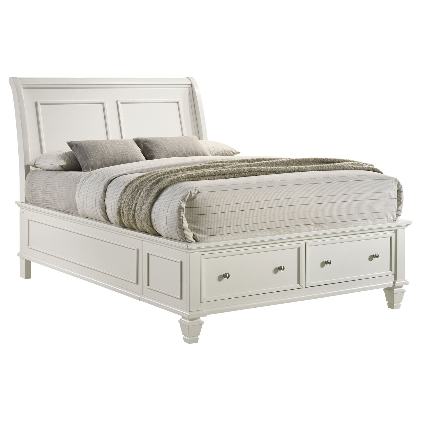 Selena Wood Full Storage Panel Bed Cream White