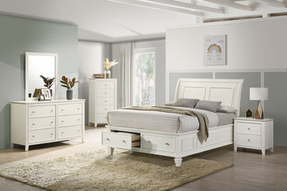 Selena Wood Full Storage Panel Bed Cream White