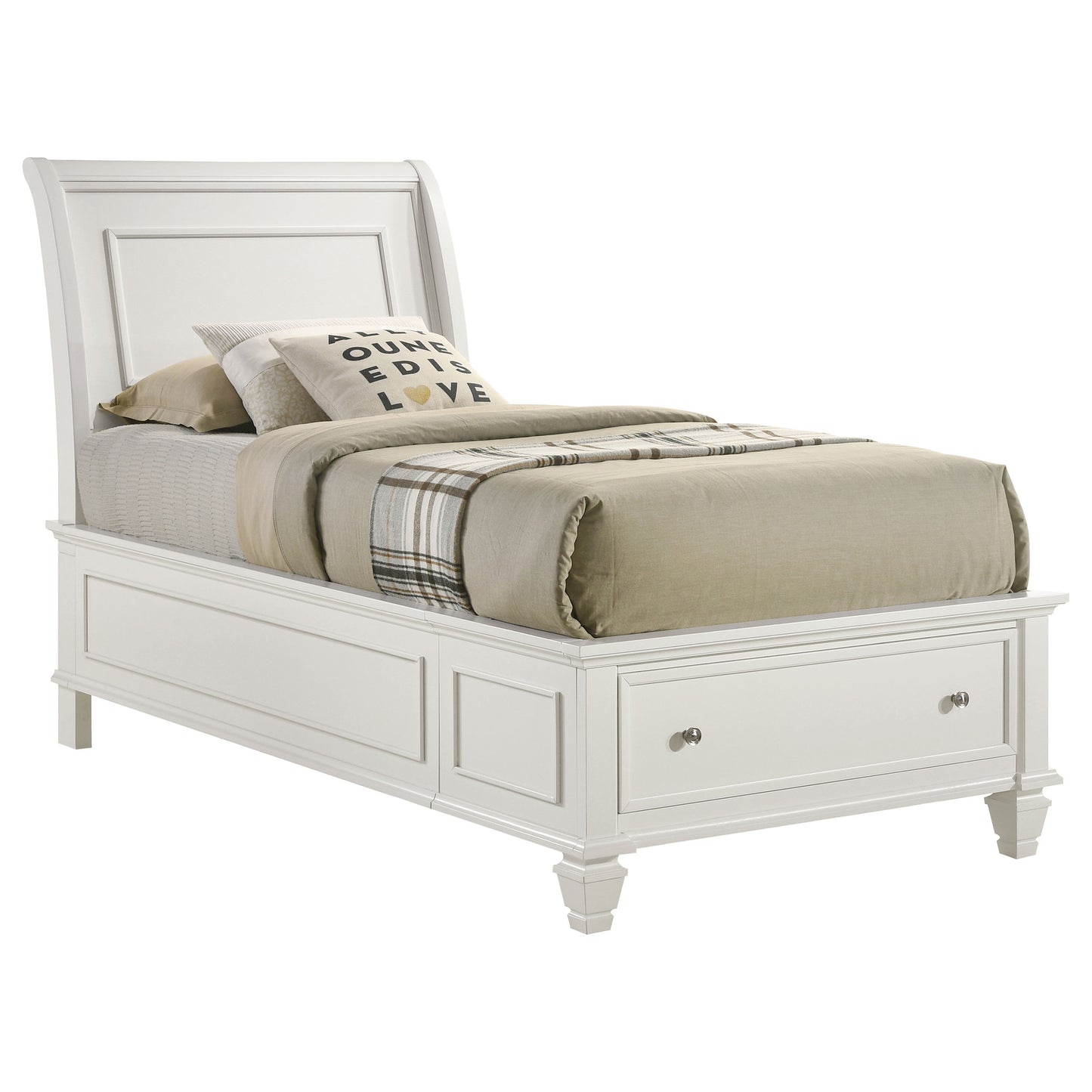 Selena Wood Twin Storage Panel Bed Cream White