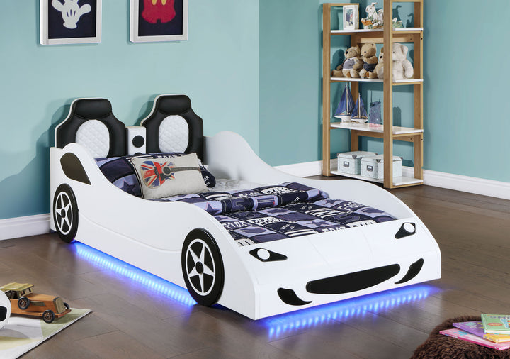 Cruiser Wood Twin LED Car Bed White