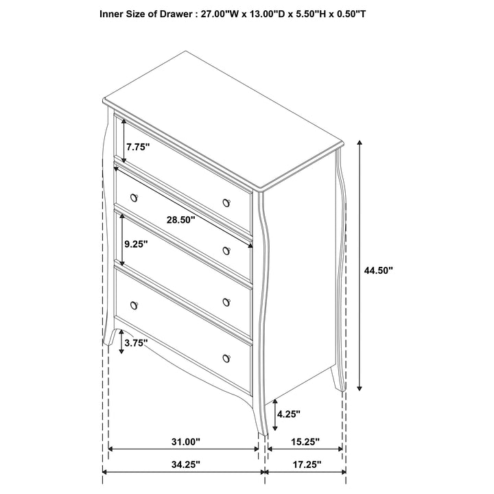 Dominique 4-drawer Bedroom Chest Cream White