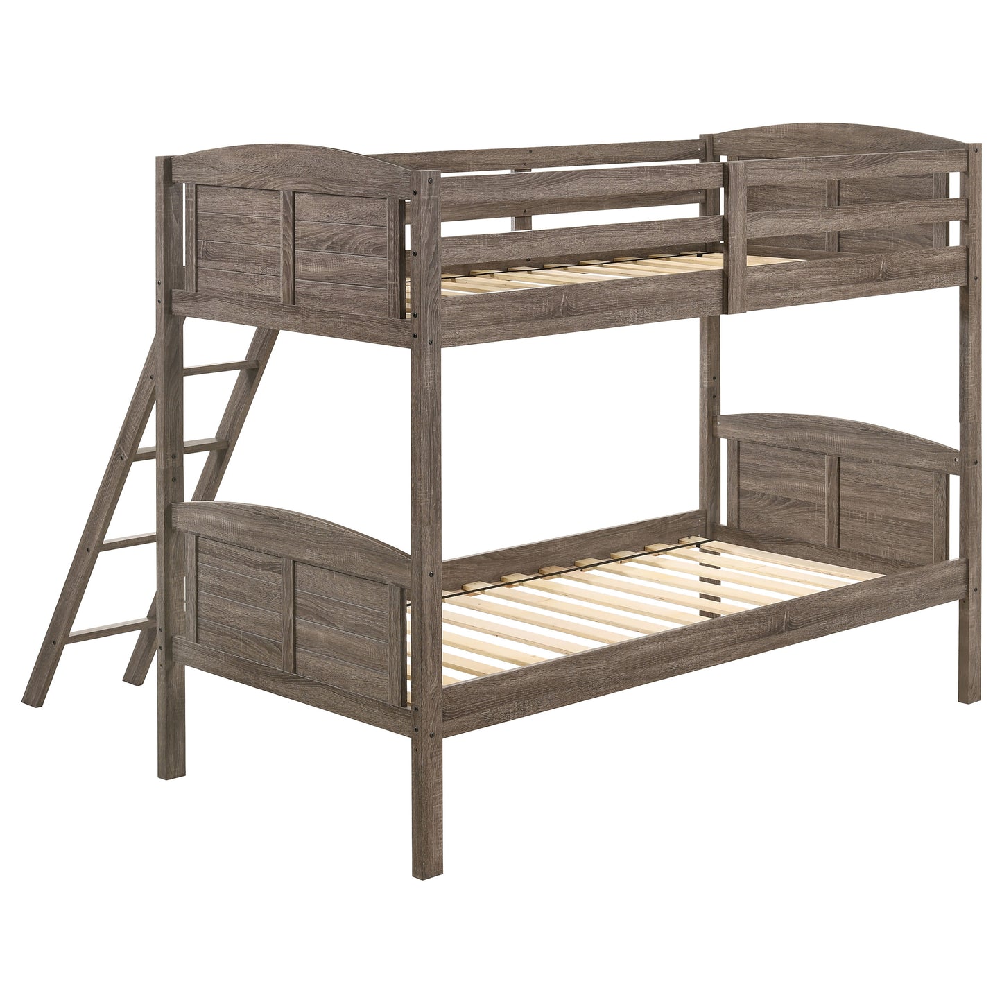 Flynn Wood Twin Over Twin Bunk Bed Weathered Brown