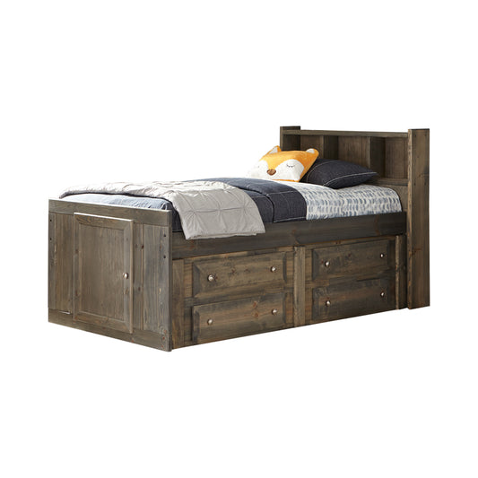 Wrangle Hill Wood Twin Storage Bookcase Bed Gunsmoke