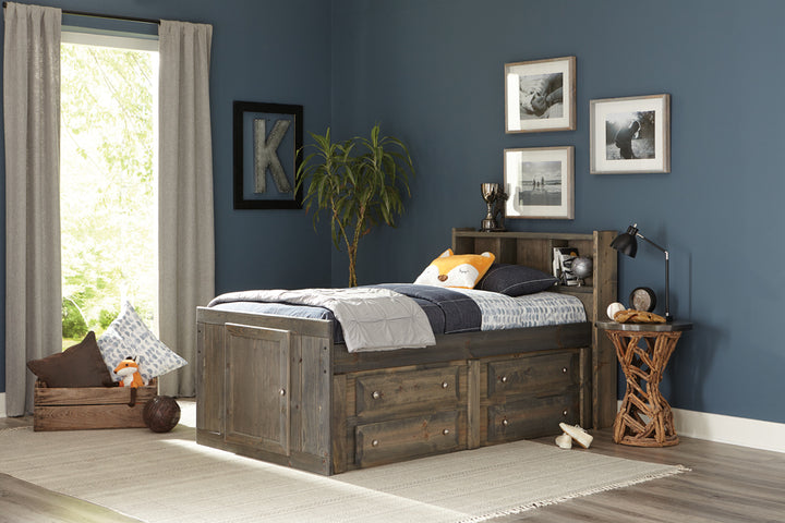 Wrangle Hill Wood Twin Storage Bookcase Bed Gunsmoke