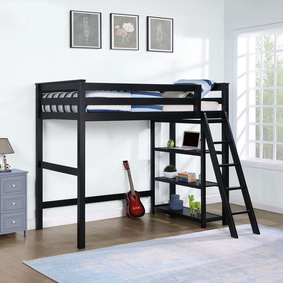 Anica 3-shelf Wood Twin Loft Bed Black