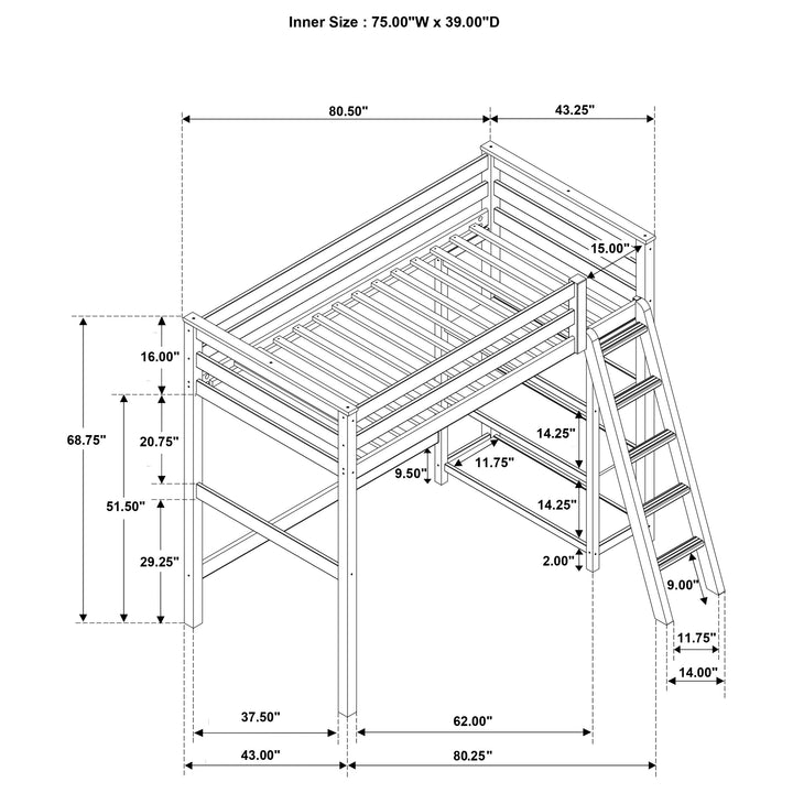 Anica 3-shelf Wood Twin Loft Bed Black