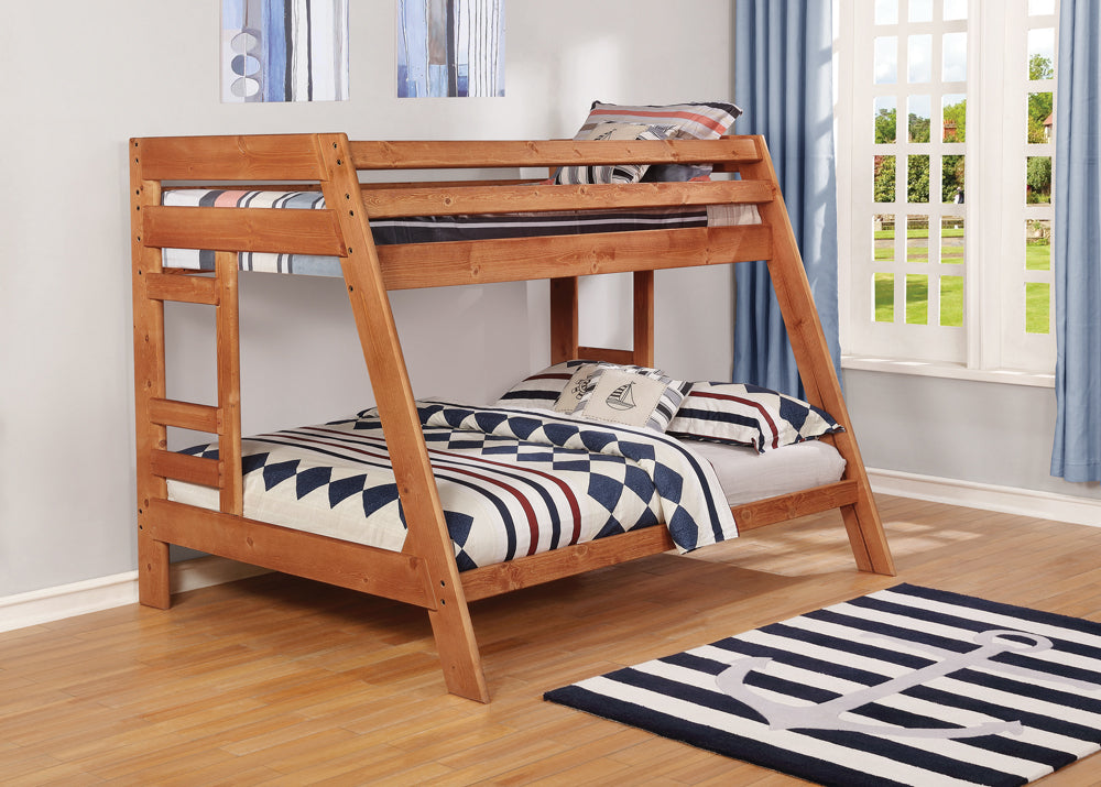 Wrangle Hill Wood Twin Over Full Bunk Bed Amber Wash