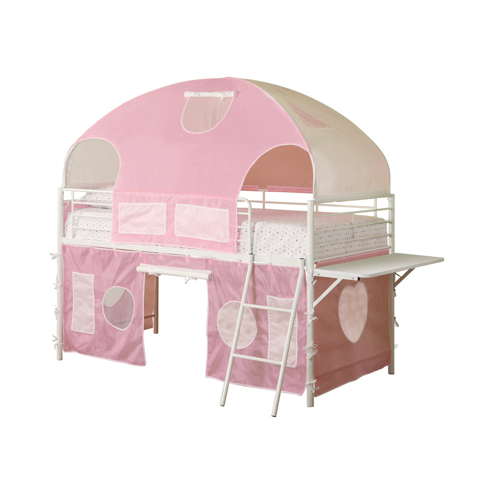 Sweetheart Twin Tent Loft Bed Pink and White