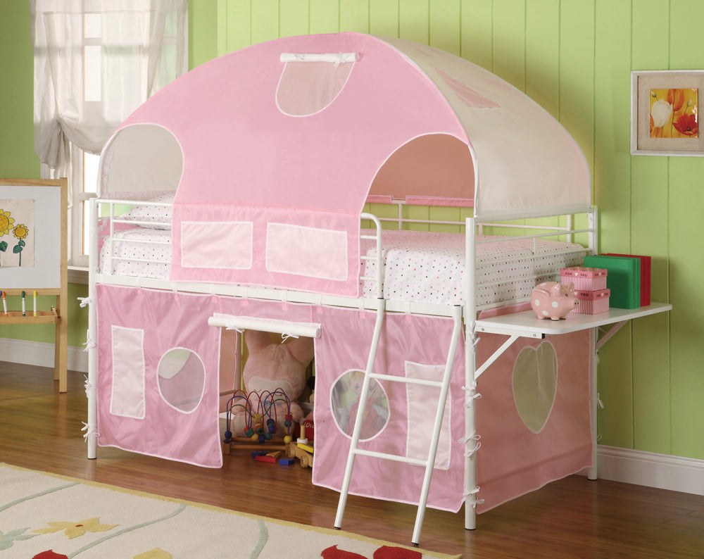 Sweetheart Twin Tent Loft Bed Pink and White