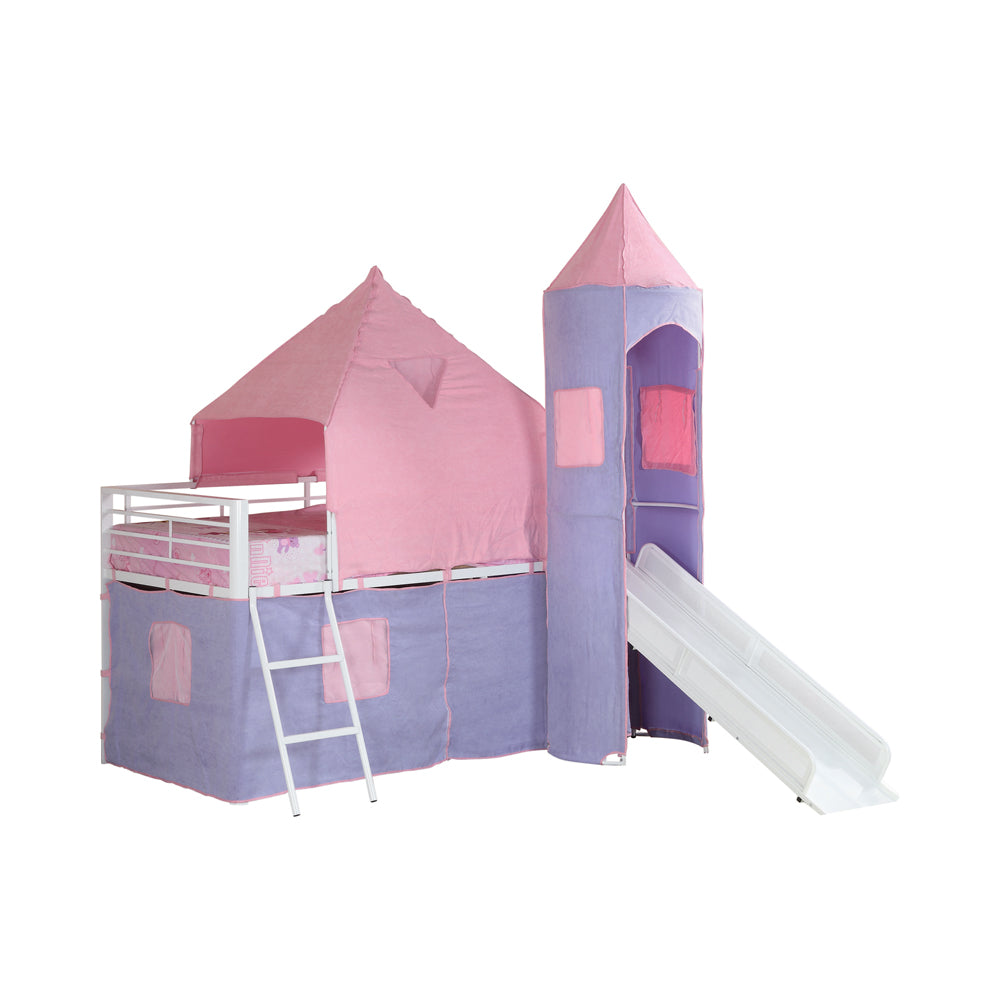 Princess Castle Twin Tent Loft Bed Pink and Perwinkle