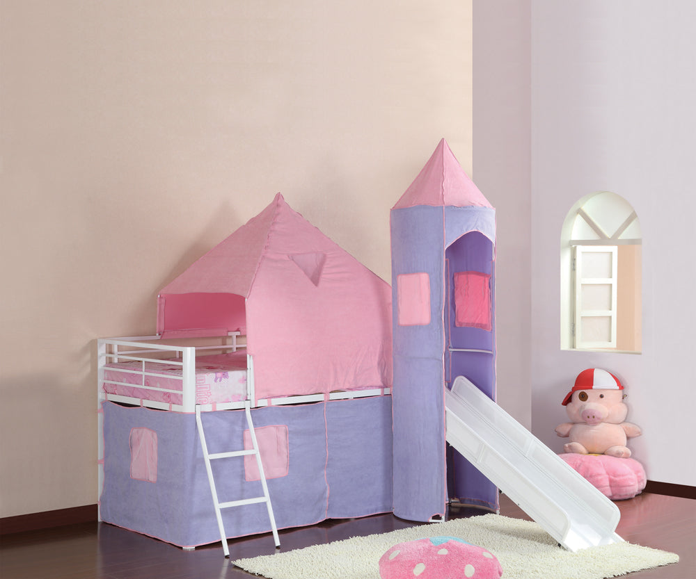 Princess Castle Twin Tent Loft Bed Pink and Perwinkle