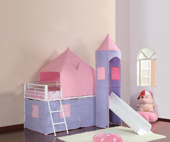 Princess Castle Twin Tent Loft Bed Pink and Perwinkle