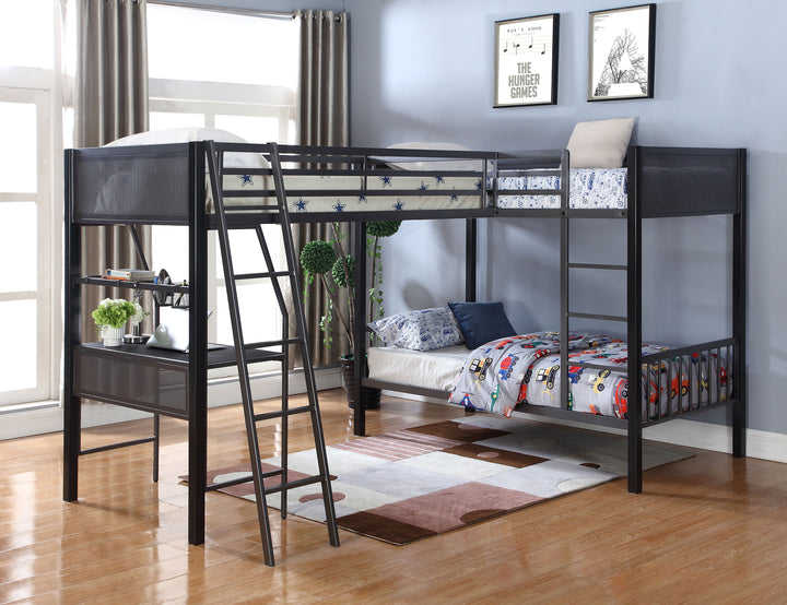 Meyers Metal Twin Over Twin Bunk Bed with Twin Loft Black