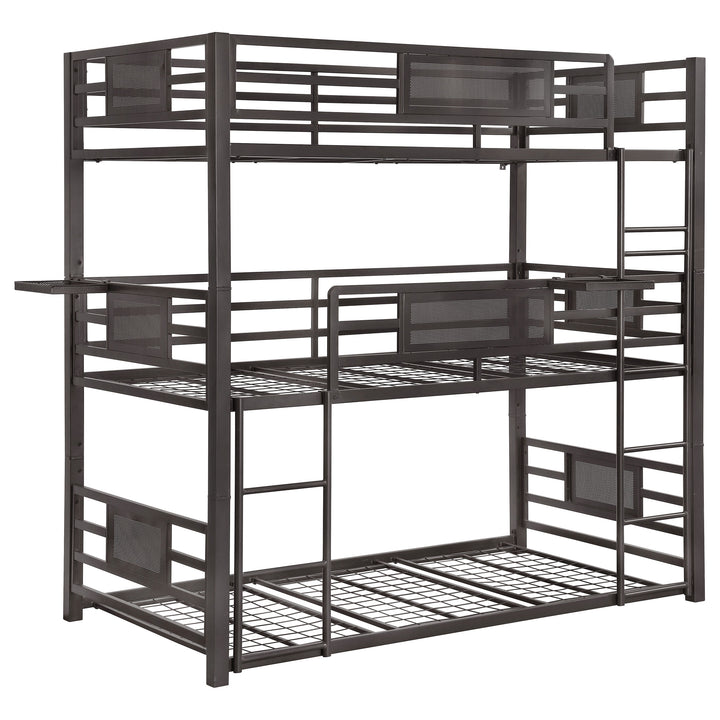 Rogen Metal Twin Triple Bunk Bed Dark Bronze