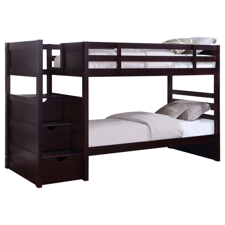 Elliott Wood Twin Over Twin Stairway Bunk Bed Cappuccino