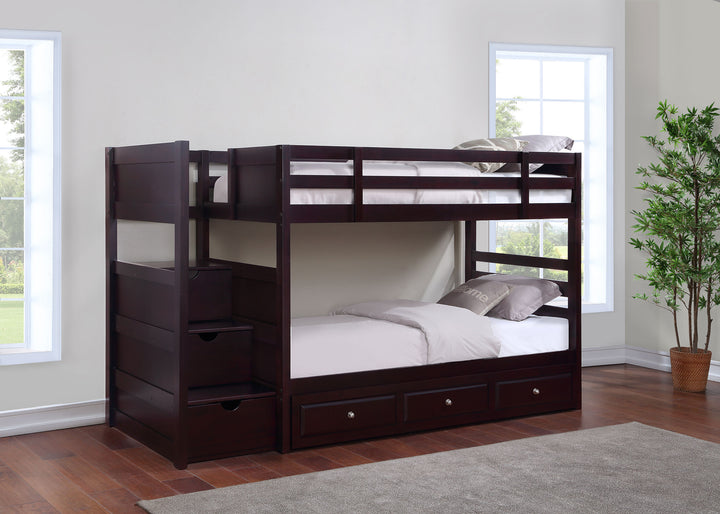 Elliott Wood Twin Over Twin Stairway Bunk Bed Cappuccino