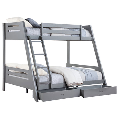 Trisha 2-drawer Wood Twin Over Full Bunk Bed Grey