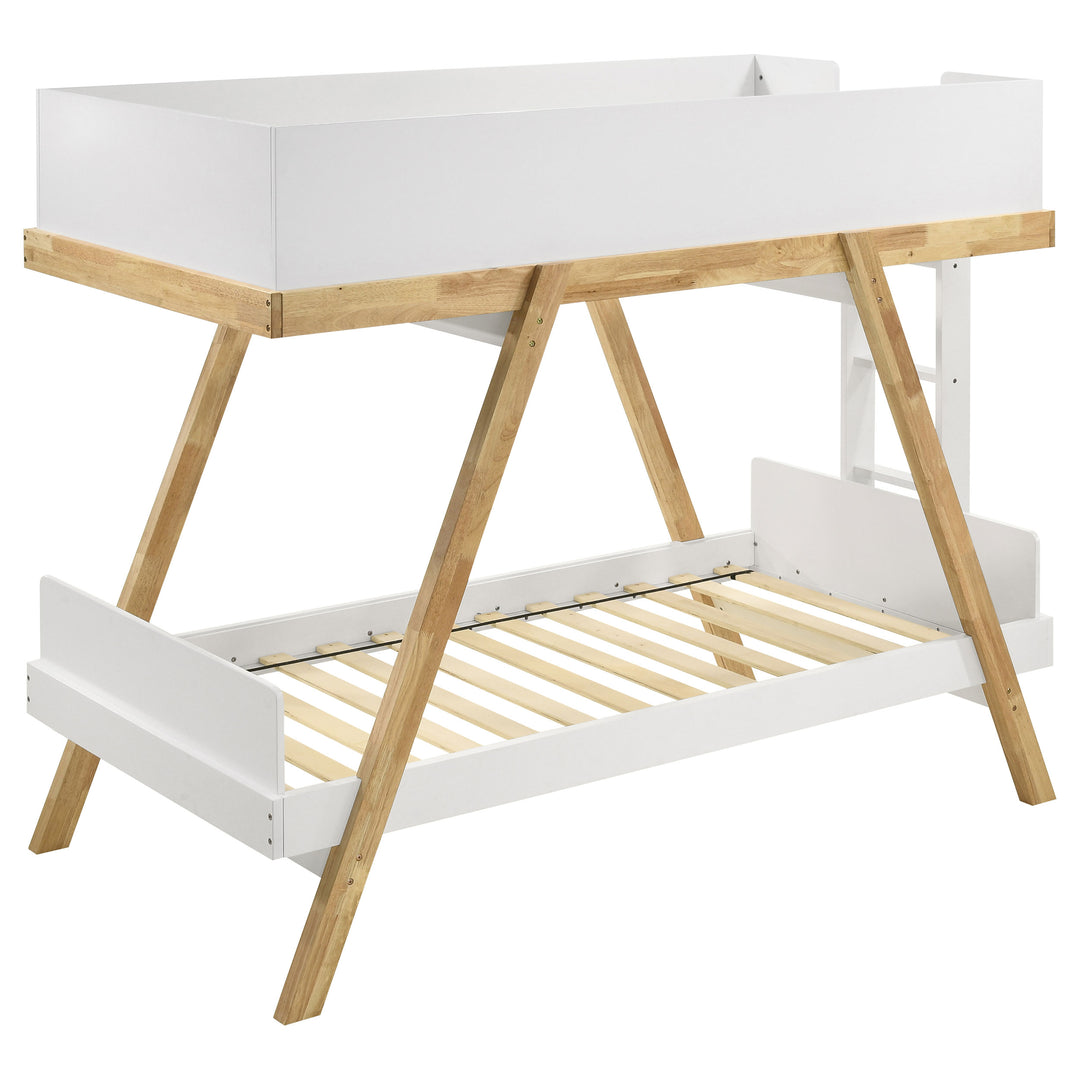 Frankie Wood Twin Over Twin Bunk Bed White and Natural