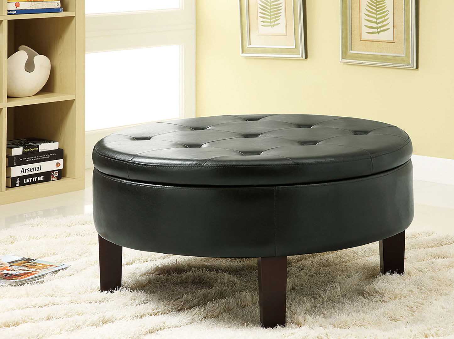 Reginald Round Tufted Upholstered Storage Ottoman Dark Brown