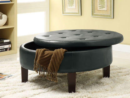 Reginald Round Tufted Upholstered Storage Ottoman Dark Brown