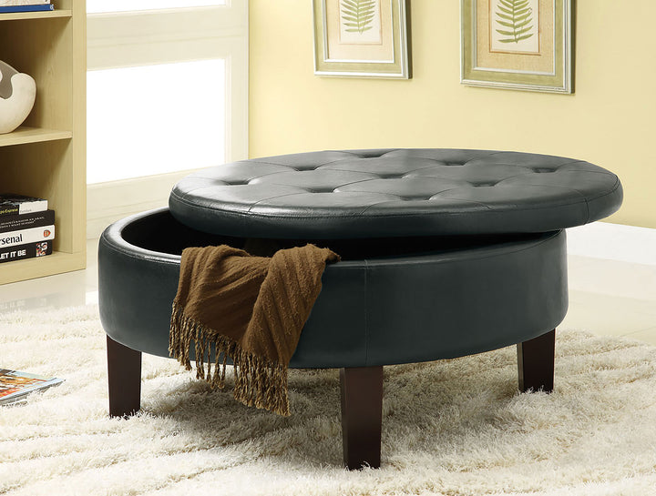 Reginald Round Tufted Upholstered Storage Ottoman Dark Brown