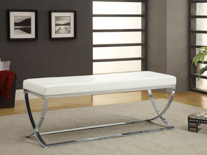 Walton Bench with Metal Base White and Chrome