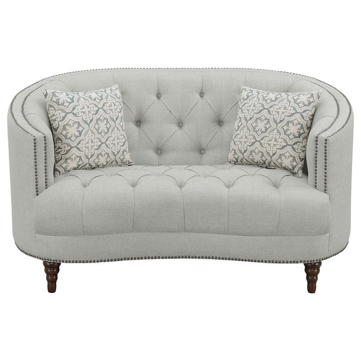 Avonlea Sloped Arm Upholstered Loveseat Trim Grey