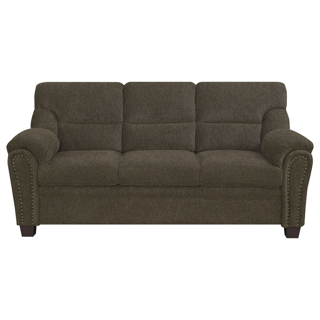 Clementine Upholstered Sofa with Nailhead Trim Brown