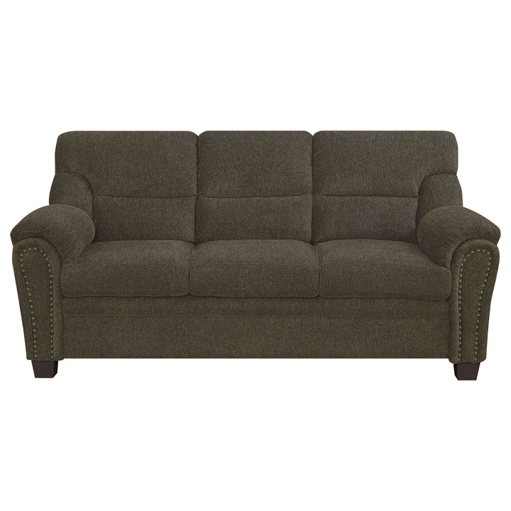 Clementine Upholstered Sofa with Nailhead Trim Brown