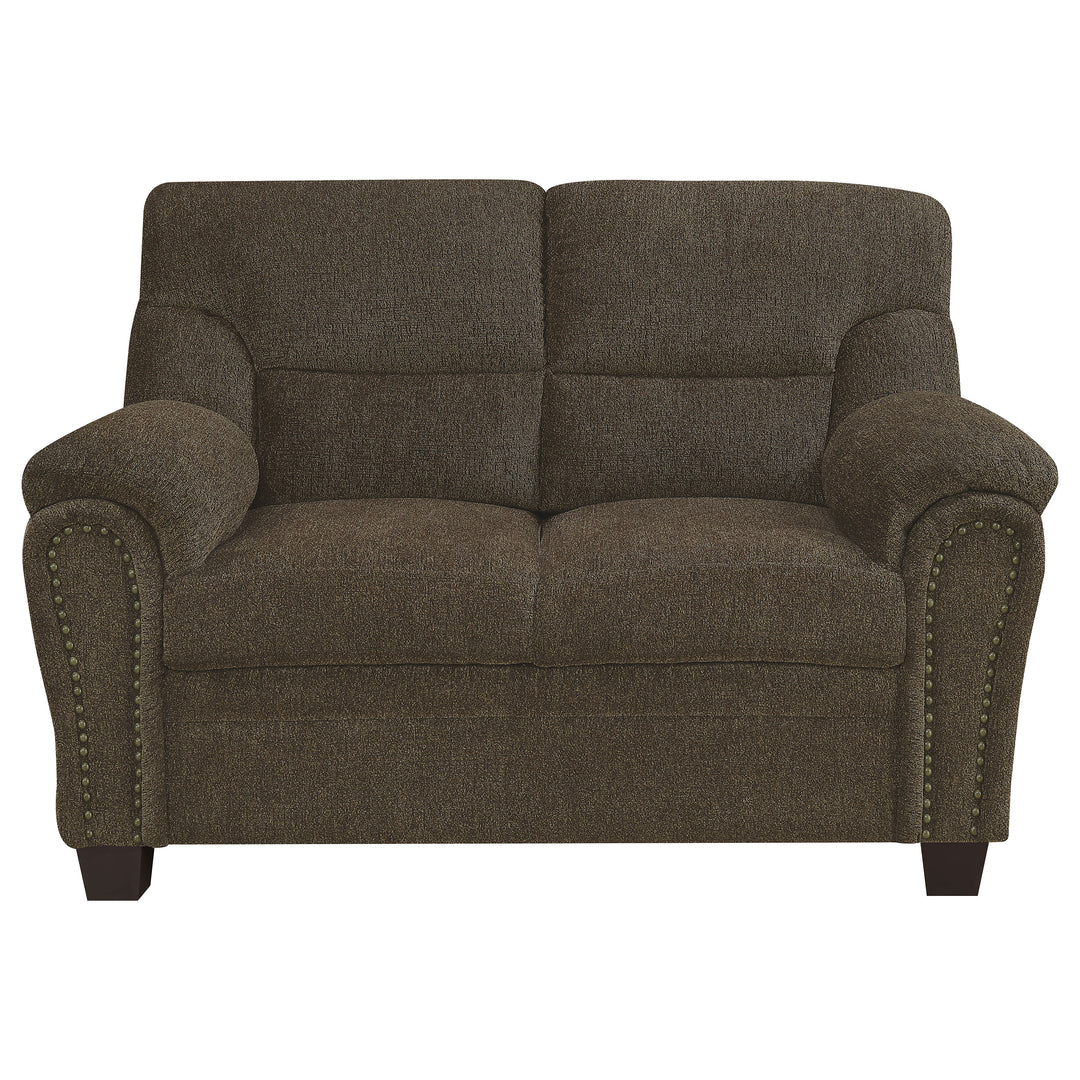 Clementine Upholstered Loveseat with Nailhead Trim Brown