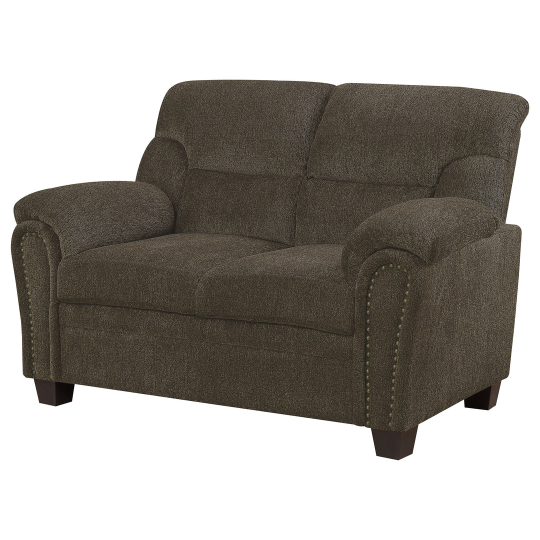 Clementine Upholstered Loveseat with Nailhead Trim Brown