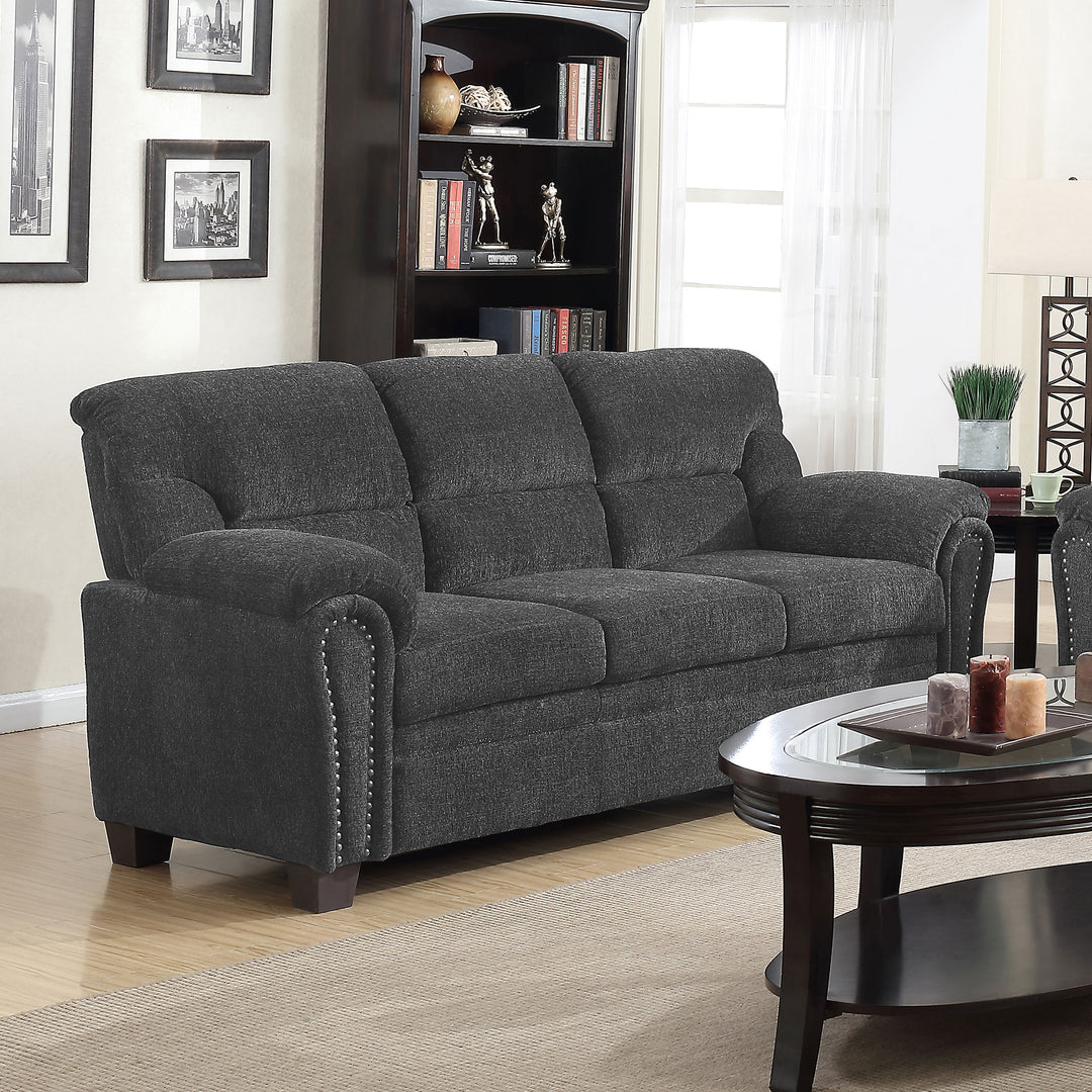 Clementine Upholstered Sofa with Nailhead Trim Grey