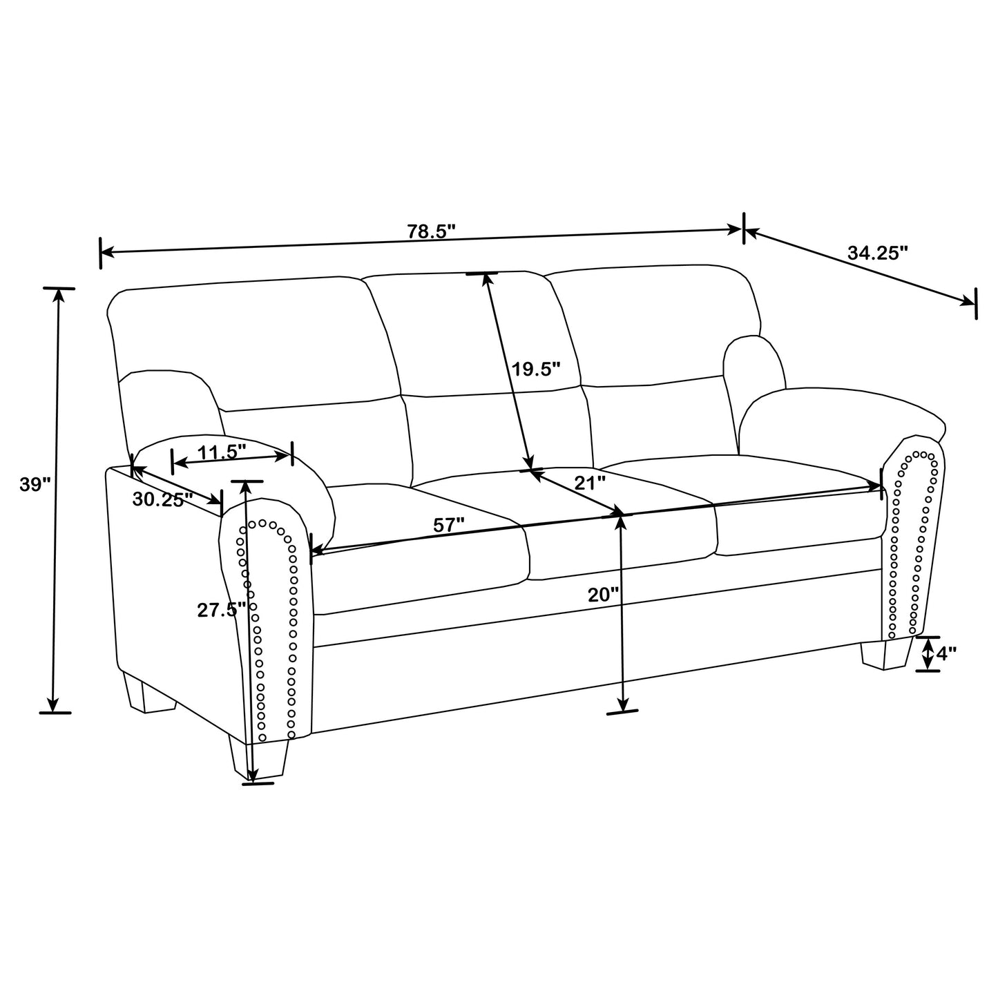 Clementine Upholstered Sofa with Nailhead Trim Grey