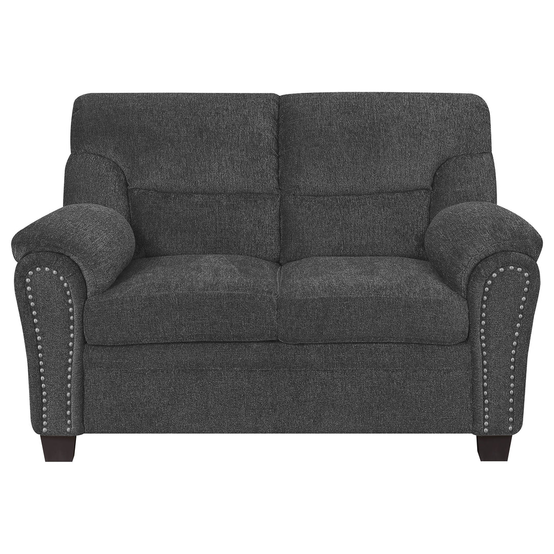 Clementine Upholstered Loveseat with Nailhead Trim Grey